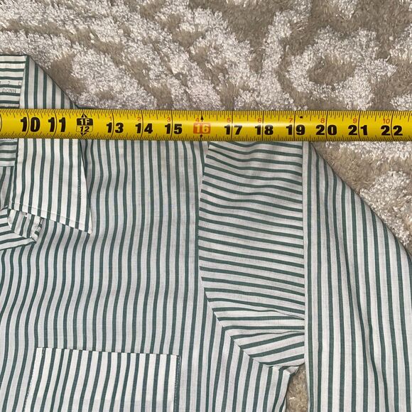 Vintage Manhattan Dura Brite Men’s Shirt Green Striped 60s Button 14.5-32 - Picture 7 of 9